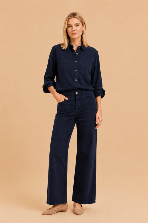 CALCA WIDE LEG DENIM MARINHO